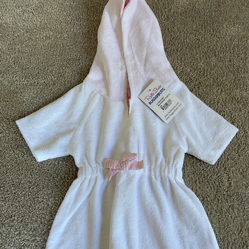 Ruffle Butts White and Pink Kids Swim Coverup